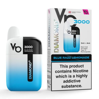 Blue Razz Lemonade Vapes Bars Diamond 3000 Prefilled Vape Kit and Box