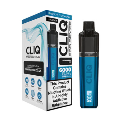 Blueberry Ice Avomi Cliq 6000 Pod Kit and Box