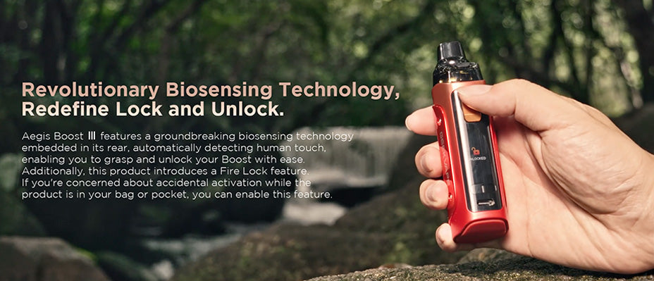 Banner showing the Geekvape Aegis Boost 3 Pod Kit's Biosensing Technology