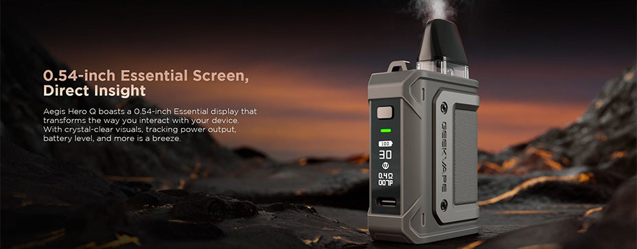 Banner showing the Geekvape Aegis Hero Q Pod Kit's Screen