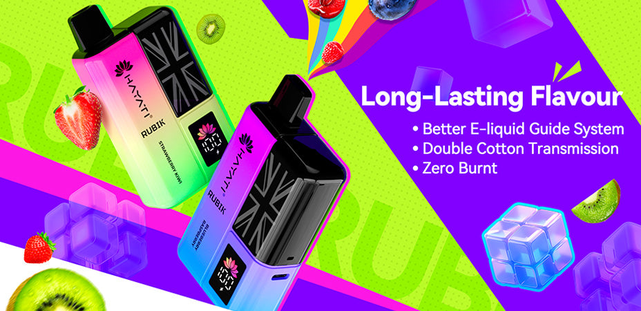Banner showing the Hayati Rubik 7000 Pod Kit's Flavour Production