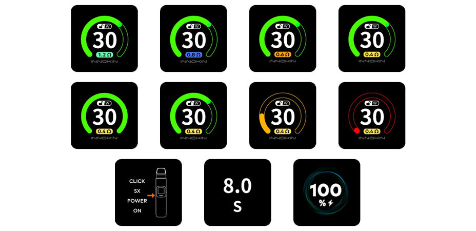 Image showing the Innokin Endura V Pro Pod Vape Kit's Screen Functionality