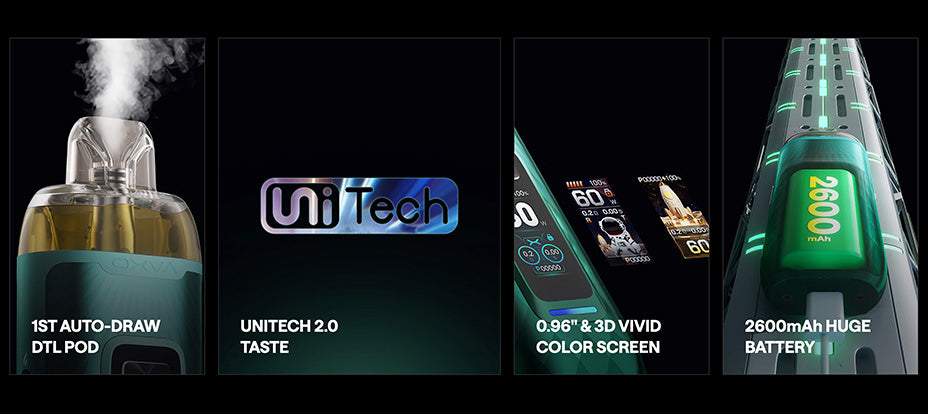 Banner showing the OXVA Vprime Pod Vape Kit's Key Features