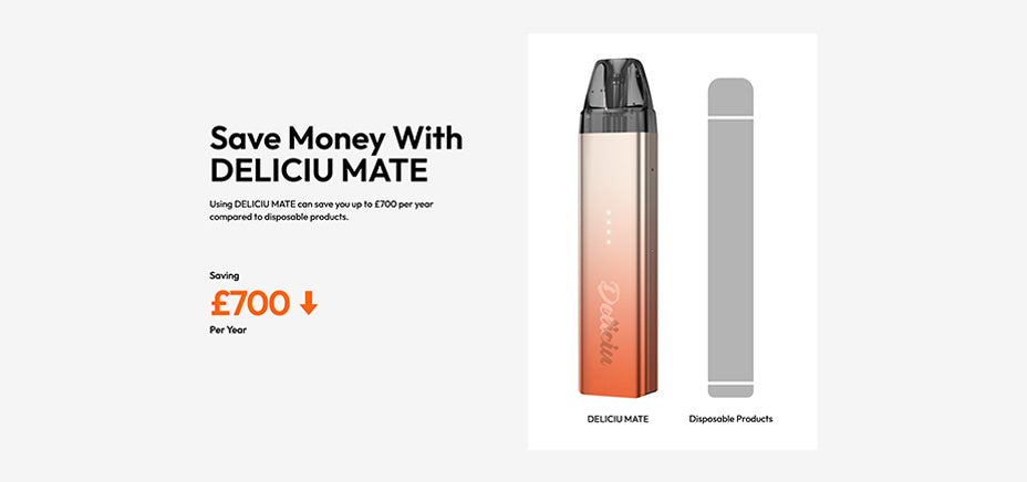Banner showing the savings when using the Vaporesso Deliciu Mate Starter Vape Kit as opposed to disposable vapes