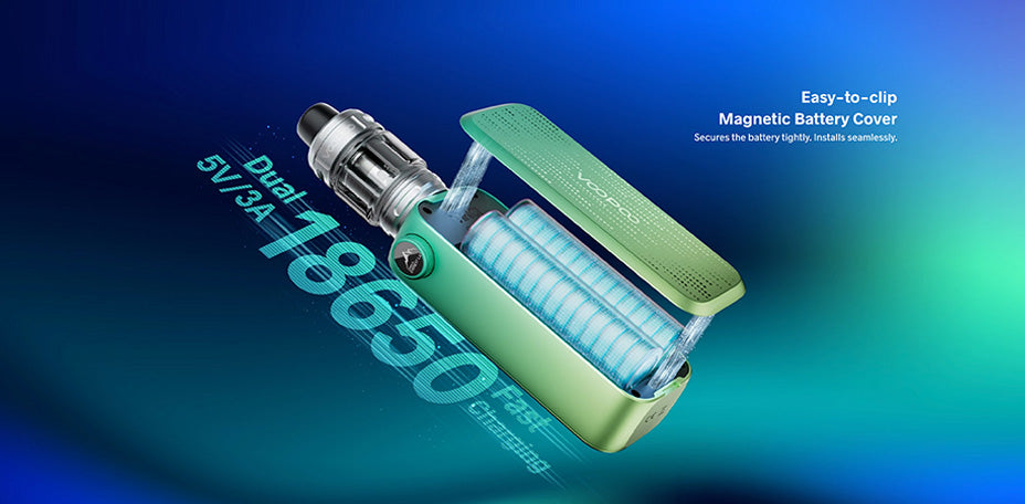 Banner showing the VooPoo Vinci Spark220 Vape Kit's Dual 18650 Battery Compatibility