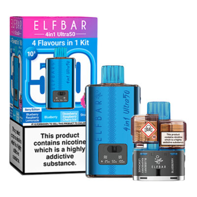 Berry Edition Elf Bar 4 in 1 Ultra 50 Prefilled Pod Kit and Box