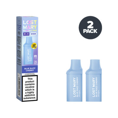 Two Blue Razz Cherry Lost Mary BM600 Prefilled Pods with Box