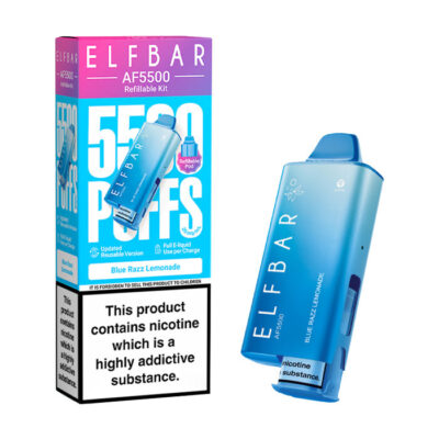 Blue Razz Lemonade Elf Bar AF5500 Prefilled Pod Kit and Box