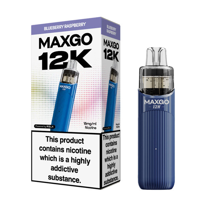 Blueberry Raspberry Relx MaxGo 12k Prefilled Pod Kit and Box