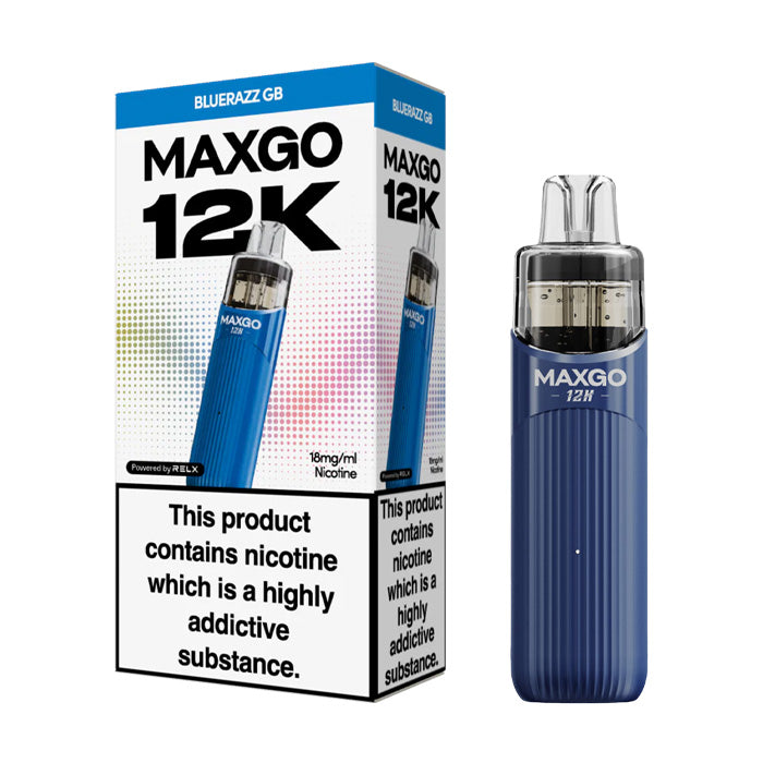 Bluerazz Gb Relx MaxGo 12k Prefilled Pod Kit and Box