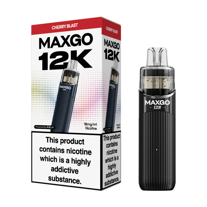 Cherry Blast Relx MaxGo 12k Prefilled Pod Kit and Box