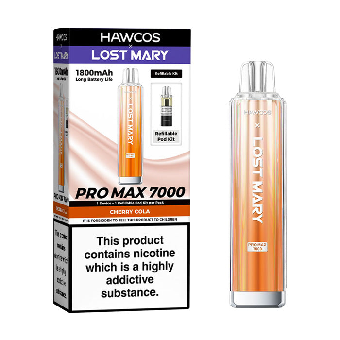 Cherry Cola Hawcos X Lost Mary 7000 Pro Max Prefilled Pod Kit and Box