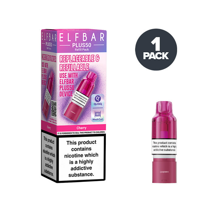 Cherry Elf Bar Plus 50 Prefilled Pod and Box