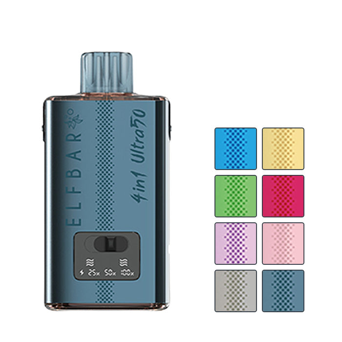 Elf Bar 4 in 1 Ultra 50 Prefilled Pod Kit with eight squares showcasing eight out of ten available colours