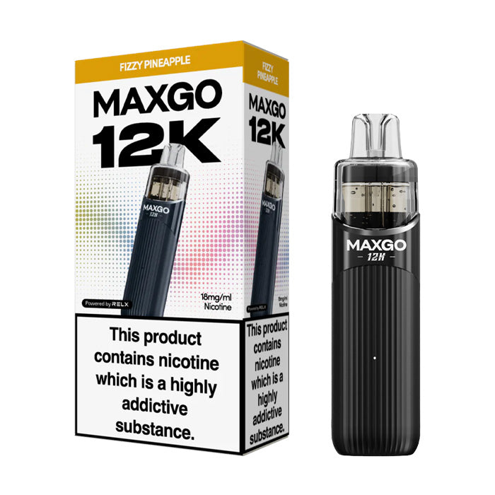 Fizzy Pineapple Relx MaxGo 12k Prefilled Pod Kit and Box