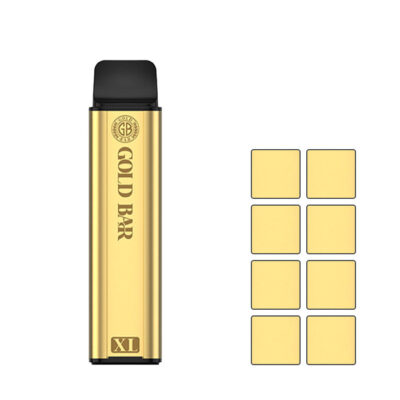 Gold Bar XL Prefilled Pod Kit with eight squares showcasing eight of the fifteen available flavours