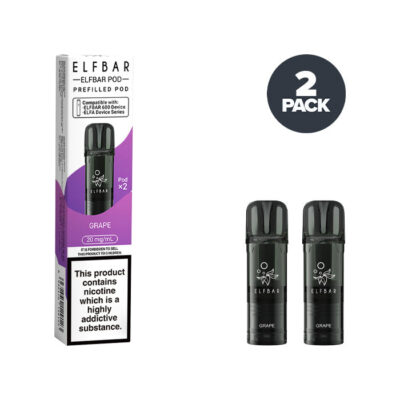 Two Grape Elf Bar 600 Prefilled Pods with Box