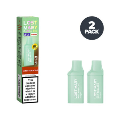 Two Mint Tobacco Lost Mary BM600 Prefilled Pods with Box