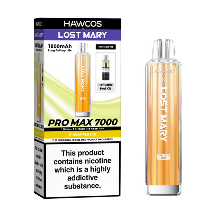 Pineapple Ice Hawcos X Lost Mary 7000 Pro Max Prefilled Pod Kit and Box