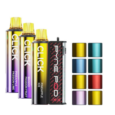 Pyne Pod Click 50K Prefilled Pod Kit with eight squares showcasing eight out of the 15 available flavours