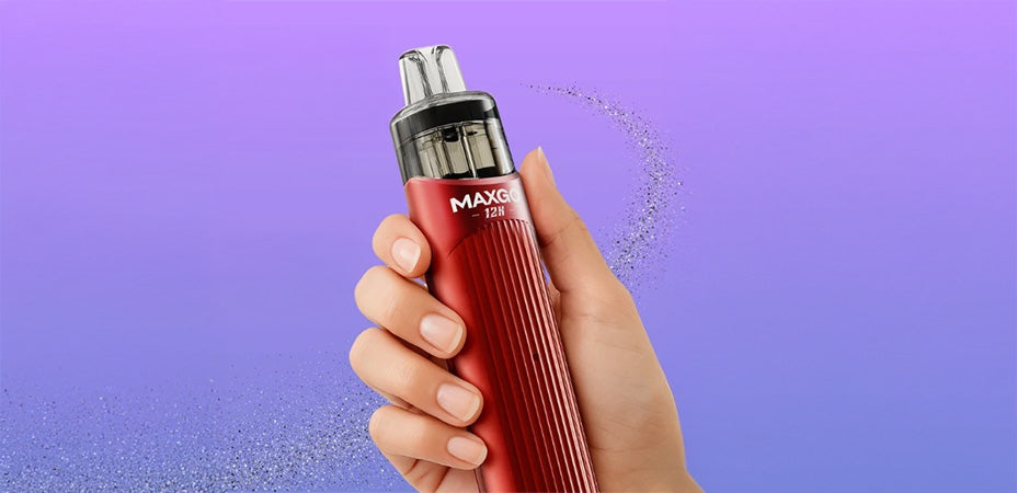Banner showing a hand holding the RELX MaxGo 12K Vape Kit