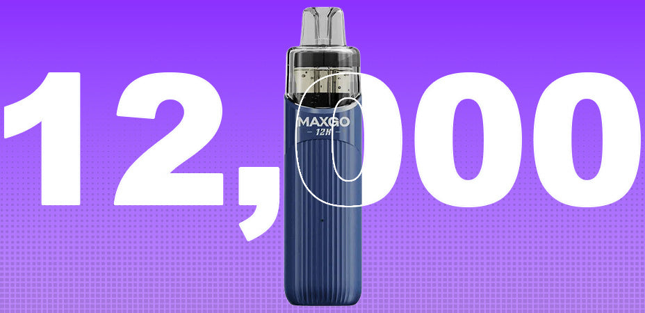 Banner showing the RELX MaxGo 12K Vape Kit's Puff Count