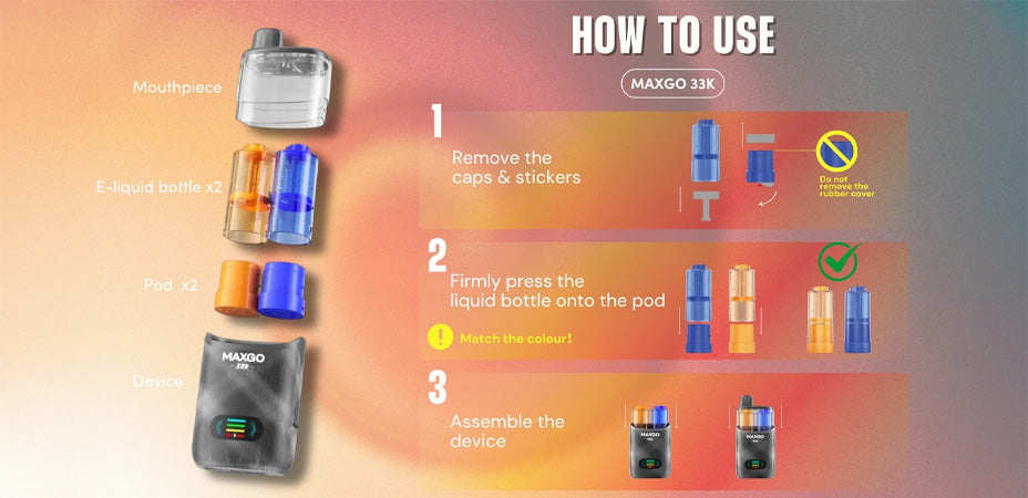Steps of RELX MaxGo Combo 33K Prefilled Pod Kit