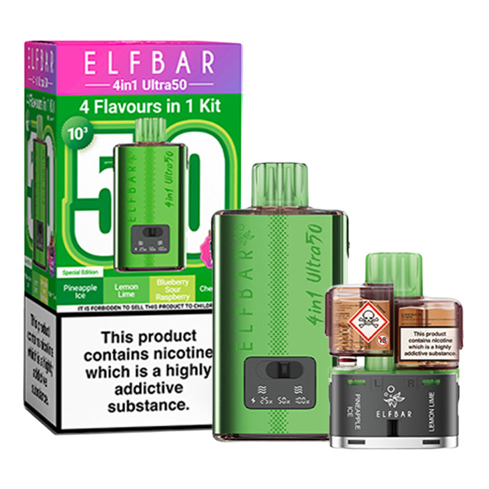 Special Edition Elf Bar 4 in 1 Ultra 50 Prefilled Pod Kit and Box