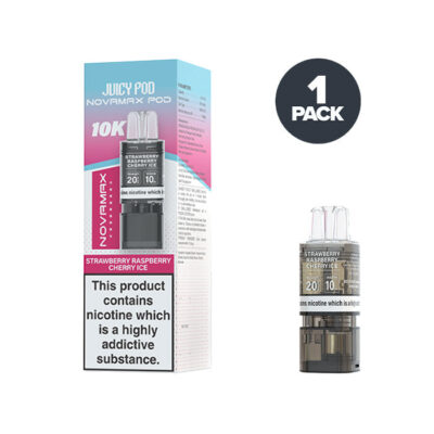 Strawberry Raspberry Cherry Ice Juicy Pod Novamax 10K Prefilled Pod and Box