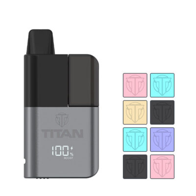 Titan Pro 15K Prefilled Pod Kit with eight squares showcasing eight flavours out of twenty