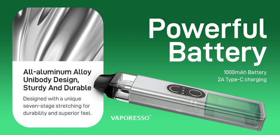 Banner showing the Vaporesso Xros 4 Pod Kit's Design and Battery