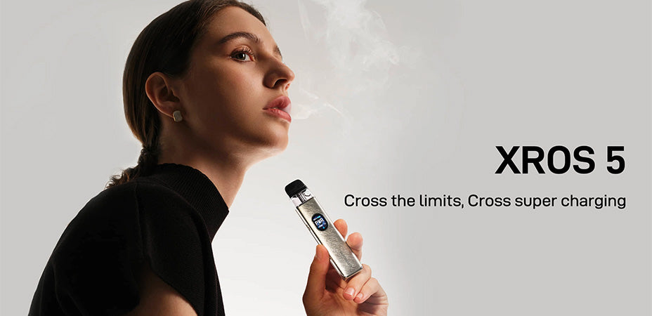 Banner showing a woman holding the Vaporesso Xros 5 Pod Kit