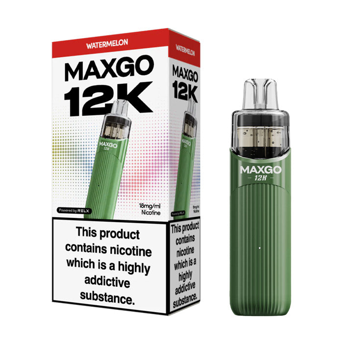 Watermelon Relx MaxGo 12k Prefilled Pod Kit and Box